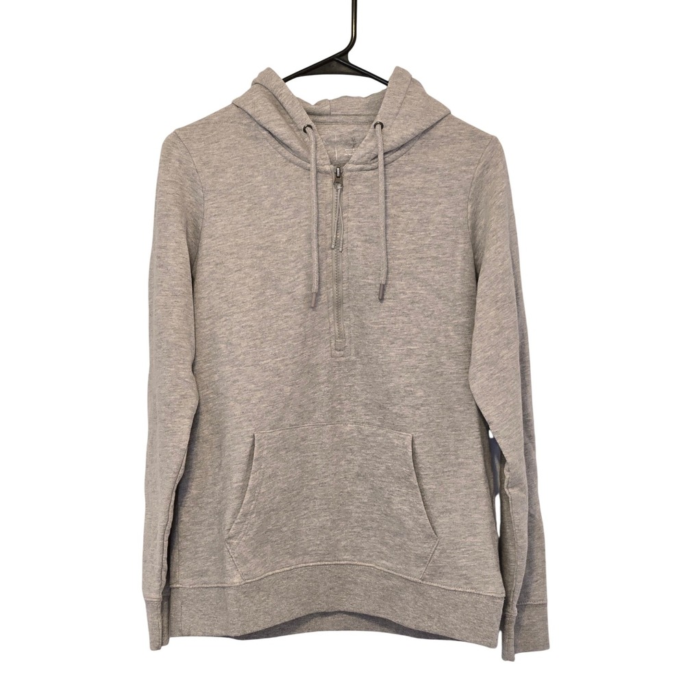 Antigua Womens Gray Pullover Hoodie Sweatshirt Quarter Zip Casual Active M